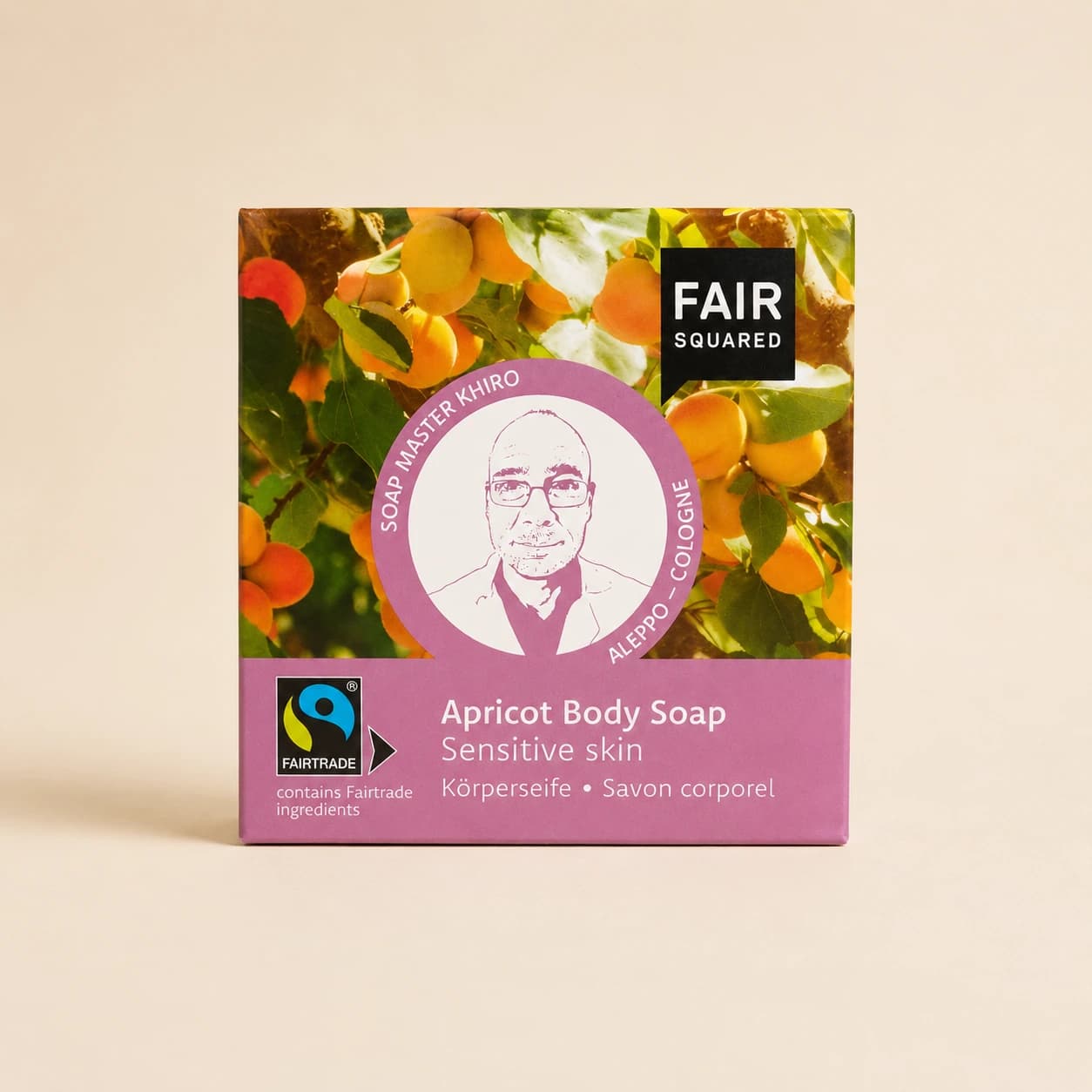 Fair Squared Abrikos kropssæbe til følsom hud, 80 g